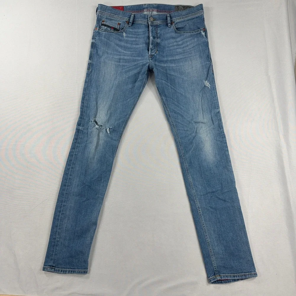 Diesel Tepphar Slim-Carrot Distressed Stretch‎ Blue Jeans Mens 34x32 Italy
